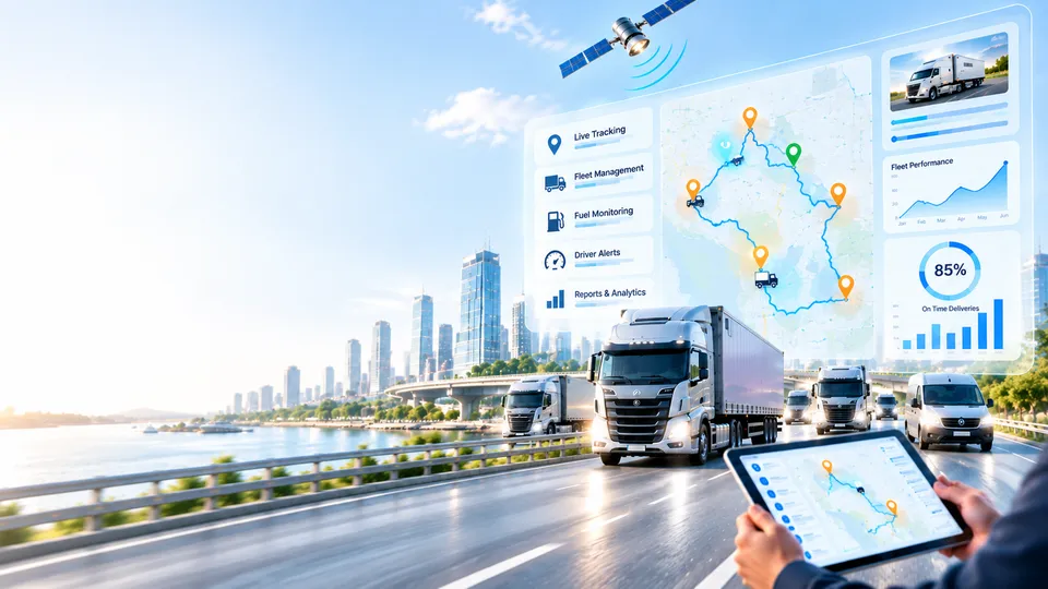 Neo-Jio telematics intelligence dashboard tracking a fleet of trucks